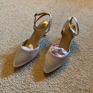 Perfect Bridal Billie Dyeable Ivory Satin Slingback Ankle Strap Heels NIB